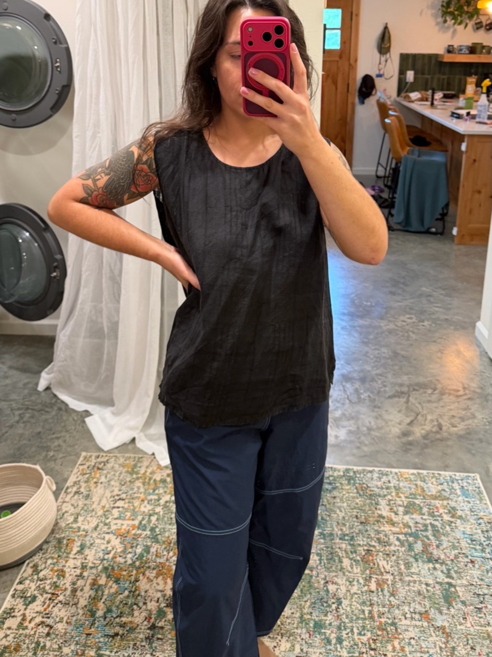 Black Sleeveless Women's 2 piece linen set - Classic Minimal Tank & Button Up